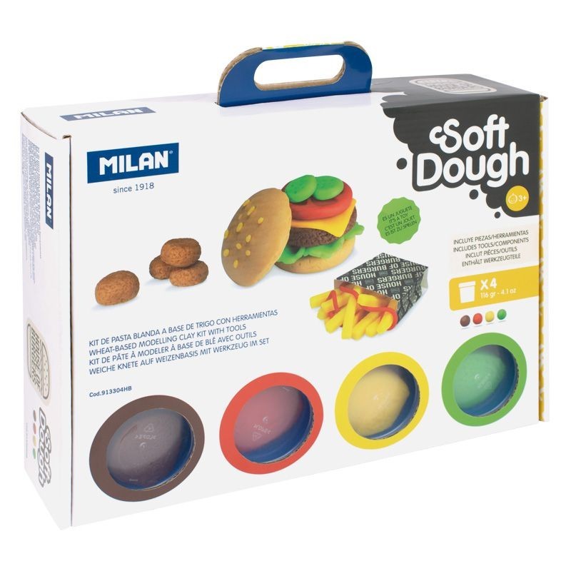 Mallette 4 pots 116 g pâte à modeler souple Soft Dough avec outils 'Maison  des burgers' 913304HB