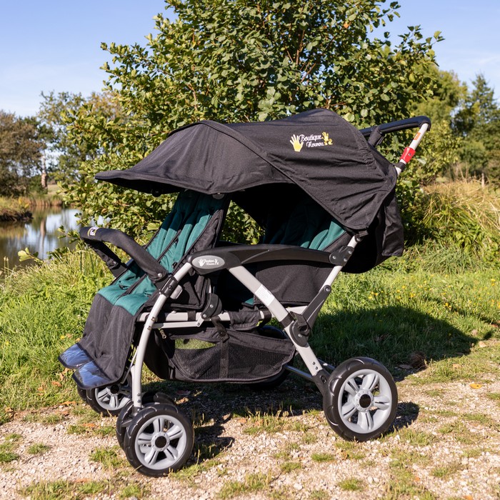 Poussette professionnelle multi-places dans un parc français